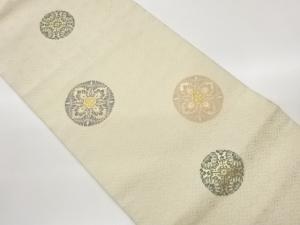 丸文に華文・変わり七宝模様織出し名古屋帯（松葉仕立て）